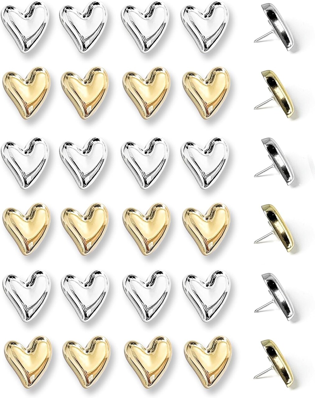 30 pcs heart decorative pins gold and silver for bulletin boards, office, or home
